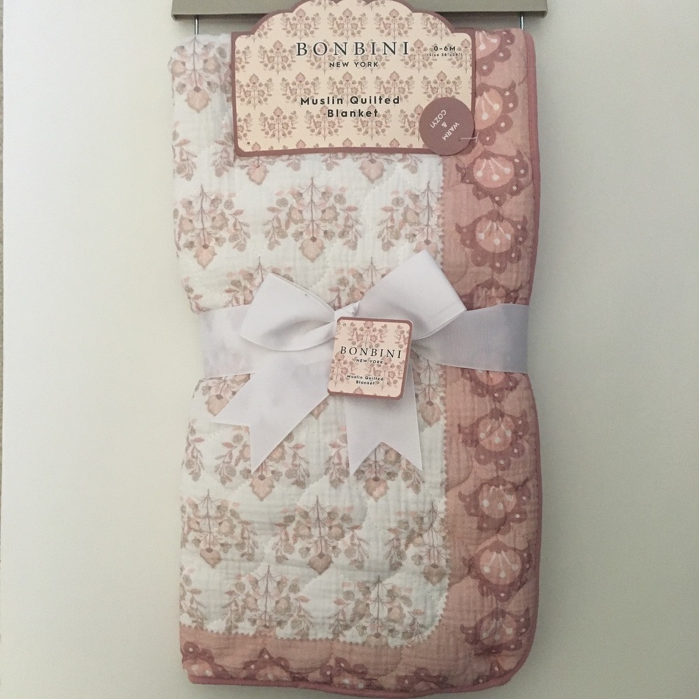 Muslin Quilted Infant Blanket Pink Floral Cotton Bonbini Baby Gift NEW